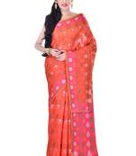 Maroon Hand Woven Blended Cotton Saree With Blouse