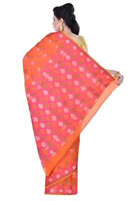 Orange Hand Woven Blended Cotton Saree With Blouse 2