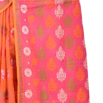 Orange Hand Woven Blended Cotton Saree With Blouse 3