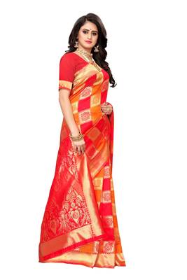 Multicolor Printed Silk Blend Saree With Blouse 3