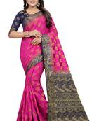 Magenta woven cotton silk saree with blouse