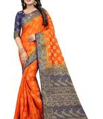Orange woven cotton silk saree with blouse