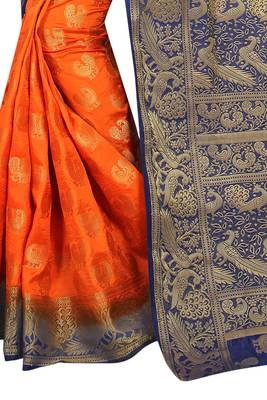 Orange woven cotton silk saree with blouse 2