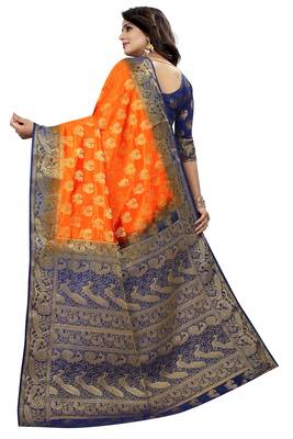 Orange woven cotton silk saree with blouse 4
