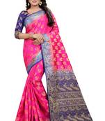 Pink woven cotton silk saree with blouse
