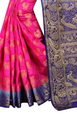Pink woven cotton silk saree with blouse 2