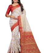 White woven cotton silk saree with blouse