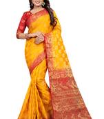 Yellow woven cotton silk saree with blouse