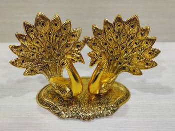 GiftNagri Golden Oxidized Pair of Kissing Peacock Showpiece 1