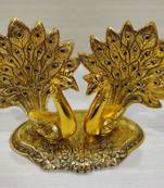 GiftNagri Golden Oxidized Pair of Kissing Peacock Showpiece