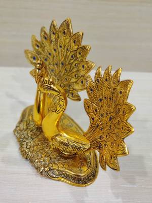 GiftNagri Golden Oxidized Pair of Kissing Peacock Showpiece 2