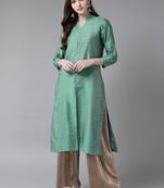 Teal plain art silk ethnic-kurtis