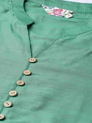 Teal plain art silk ethnic-kurtis 5