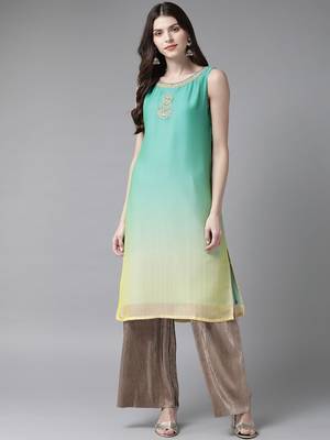 Yellow printed georgette ethnic-kurtis 1