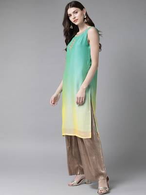 Yellow printed georgette ethnic-kurtis 3