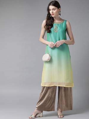 Yellow printed georgette ethnic-kurtis 4