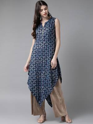 Navy-blue printed rayon ethnic-kurtis 1