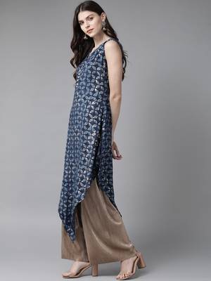 Navy-blue printed rayon ethnic-kurtis 3