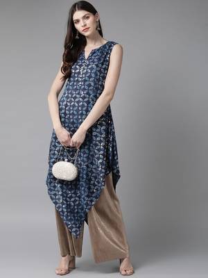 Navy-blue printed rayon ethnic-kurtis 4