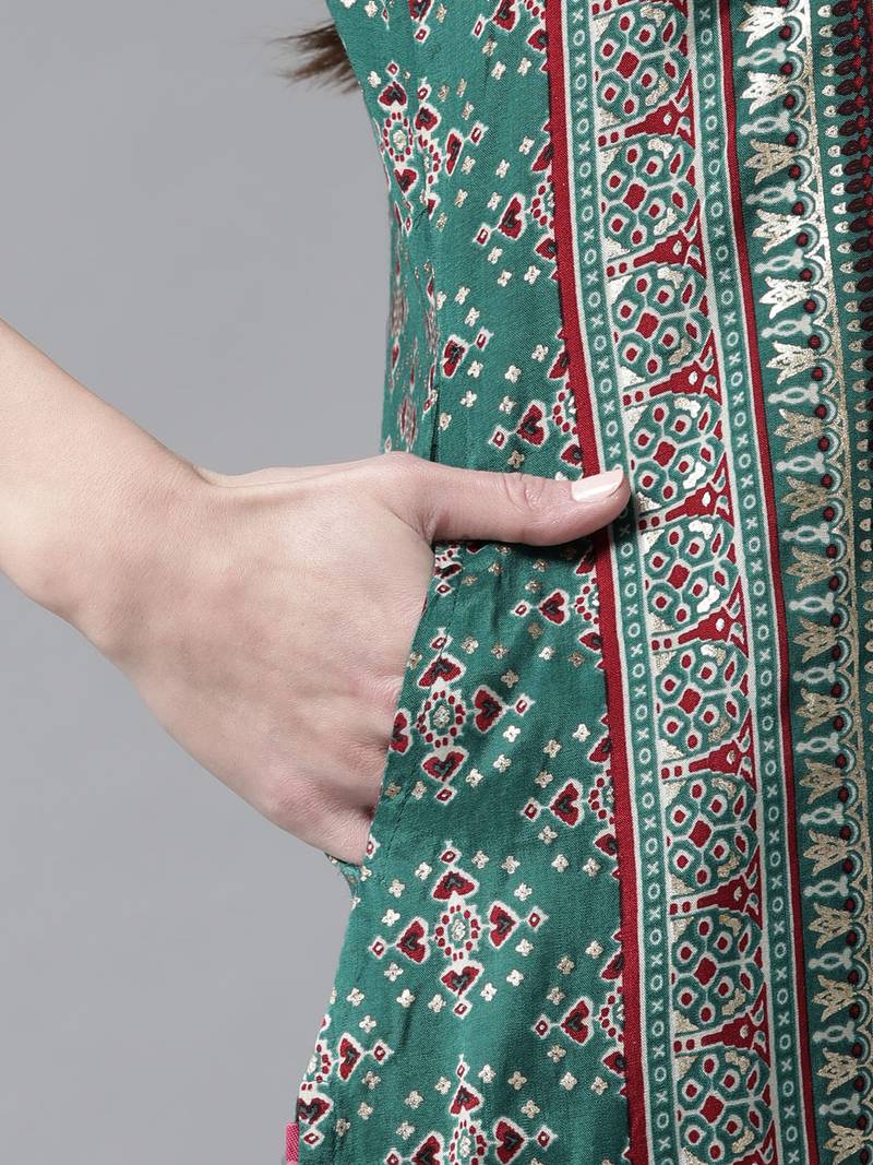 Green printed liva ethnic-kurtis - Shree The Indian Avatar - 3218147