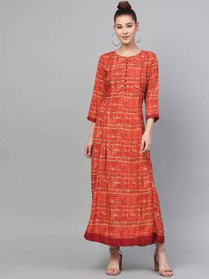 Red printed liva long-kurtis 1