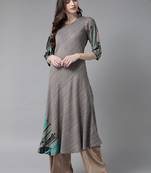 Navy-blue printed liva ethnic-kurtis