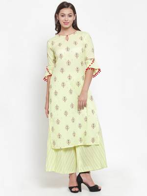 Yellow printed cotton kurtas-and-kurtis 1