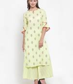 Indibelle Yellow printed cotton kurtas-and-kurtis