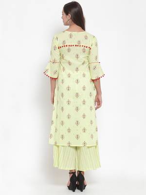 Yellow printed cotton kurtas-and-kurtis 2