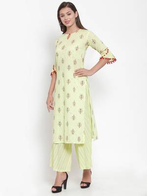 Yellow printed cotton kurtas-and-kurtis 3