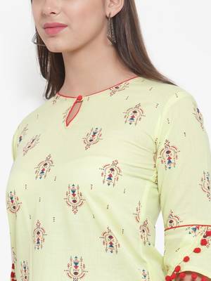 Yellow printed cotton kurtas-and-kurtis 5