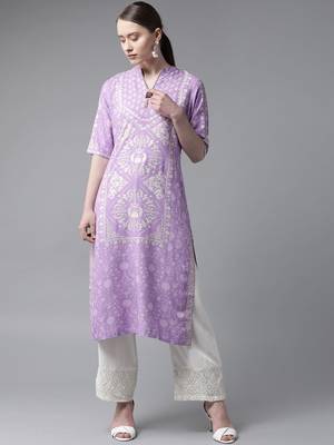 Purple printed liva ethnic-kurtis 1