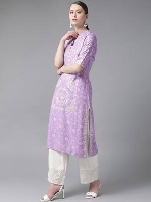 Purple printed liva ethnic-kurtis 3