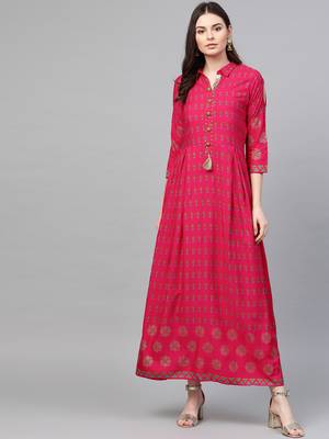 Pink printed liva long-kurtis 1