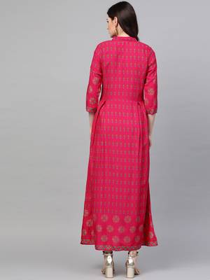 Pink printed liva long-kurtis 2
