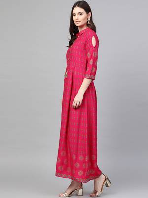 Pink printed liva long-kurtis 3