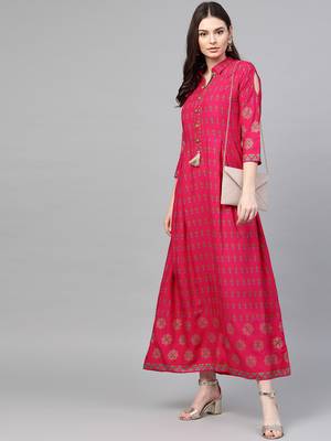 Pink printed liva long-kurtis 4
