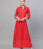 Red printed liva long-kurtis