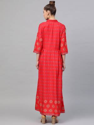 Red printed liva long-kurtis 2
