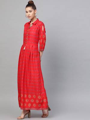 Red printed liva long-kurtis 3