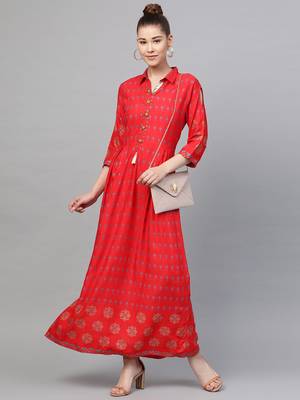 Red printed liva long-kurtis 4