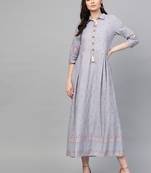 Light-grey printed liva long-kurtis