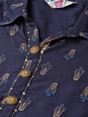 Navy-blue printed liva long-kurtis 5