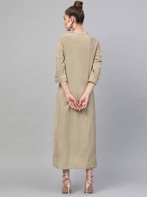 Beige plain polyester long-kurtis 2