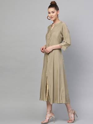 Beige plain polyester long-kurtis 3