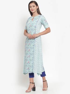 Indibelle Blue printed rayon kurtas-and-kurtis 3
