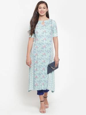 Indibelle Blue printed rayon kurtas-and-kurtis 4
