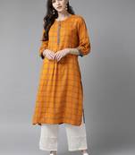 Orange printed liva ethnic-kurtis