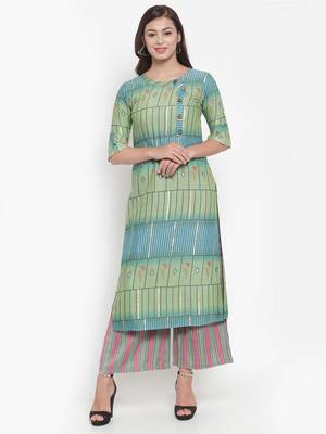 Indibelle Green printed rayon kurtas-and-kurtis 1