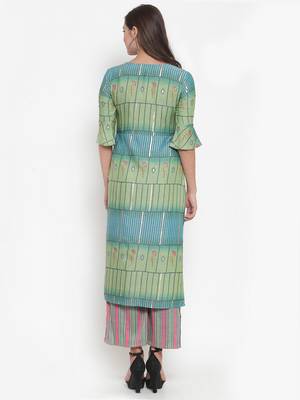 Indibelle Green printed rayon kurtas-and-kurtis 2